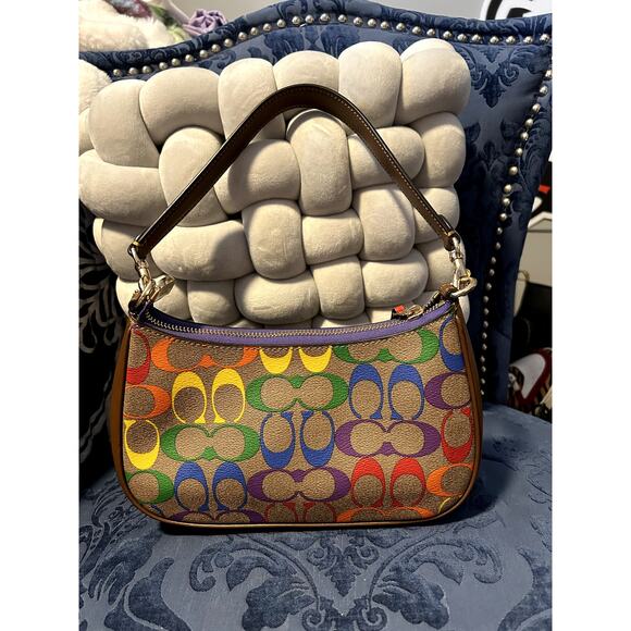 Coach Teri Shoulder Bag In Pride Rainbow Signature Canvas NWOT - Picture 2 of 9